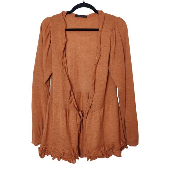 Carriage Made in Peru Small Knit Orange Bamboo Baby Alpaca Ruffle Cardigan - Picture 1 of 13